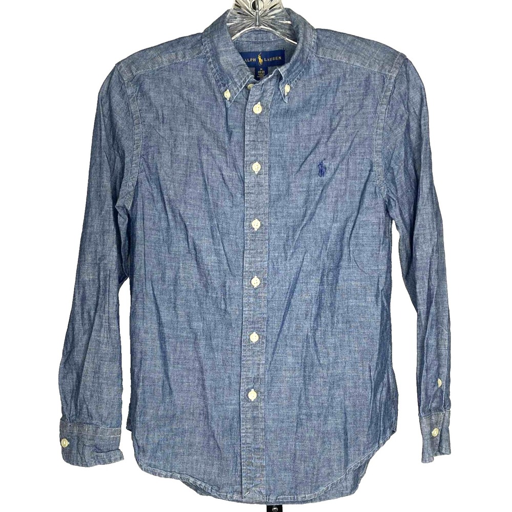 Polo Ralph Lauren Boys Denim Shirt Size M(10-12) Button down Blue Pony Western‎